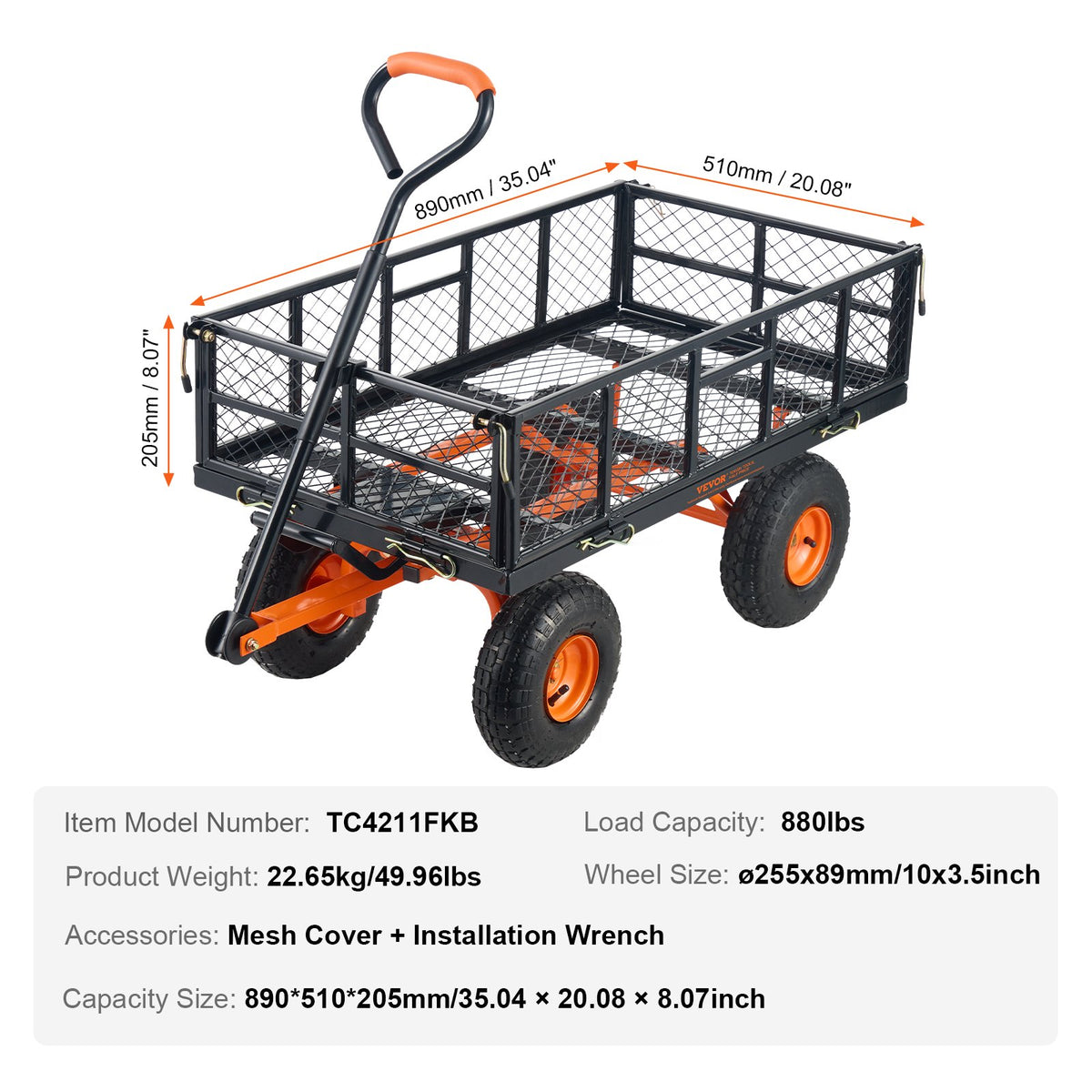 Garden Dump Cart Heavy-duty Metal Yard Carts and Wagons 880 lbs/399.2 kg Loading