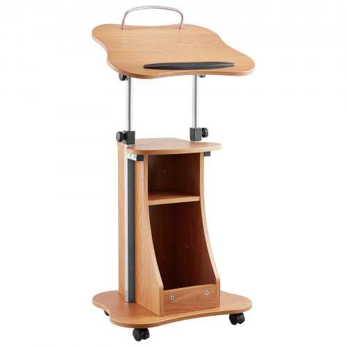 Podiumstativ, 1100 mm träpulpet, bärbart laptopbord med låsbara hjul, bred läsyta och öppet förvaringsutrymme, justerbar höjd och vinkel, för tal, föreläsningar eller presentationer