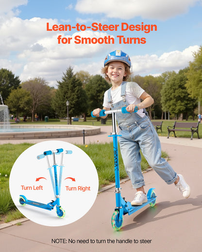 Sparkcykel för barn från 3 år, 2-hjulig sparkcykel med upplysta hjul, justerbart styre, brett halkfritt däck, hopfällbar lättviktsram för pojkar och flickor upp till 49,9 kg, blå