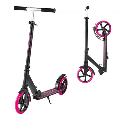 Sparkcykel för barn från 8 år, tonåringar och vuxna, 2-hjulig sparkcykel för småbarn med justerbart styre, brett halkfritt däck, hopfällbar lättviktsram för pojkar och flickor upp till 99,8 kg, rosa