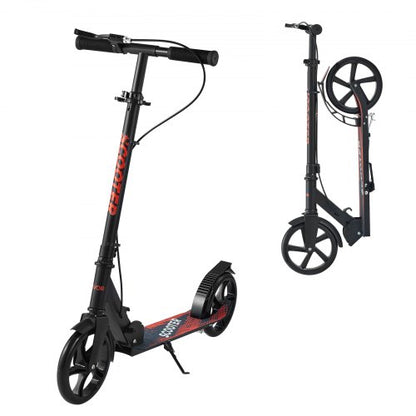 Sparkcykel för barn från 8 år, tonåringar och vuxna, 2-hjulig sparkcykel för småbarn med höjdjusterbart styre, brett halkfritt däck, hopfällbar lättviktsram för pojkar och flickor upp till 99,8 kg, svart