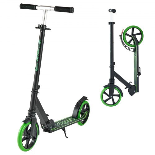Sparkcykel för barn från 8 år, tonåringar och vuxna, 2-hjulig sparkcykel för småbarn med justerbart styre, brett halkfritt däck, hopfällbar, lättviktig för pojkar och flickor upp till 99,8 kg, svart + grön