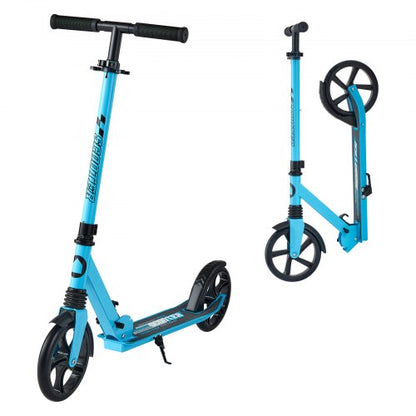 Sparkcykel för barn från 8 år, tonåringar och vuxna, 2-hjulig sparkcykel för småbarn med justerbart styre, brett halkfritt däck, hopfällbar, lättviktig för pojkar och flickor upp till 99,8 kg, blå + svart