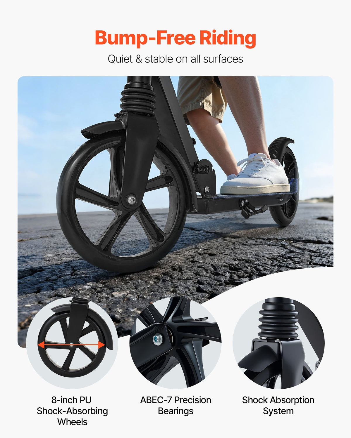 Sparkcykel för barn från 8 år, tonåringar och vuxna, 2-hjulig sparkcykel för småbarn med justerbart styre, brett halkfritt däck, hopfällbar, lättviktig för pojkar och flickor upp till 99,8 kg, svart + lila