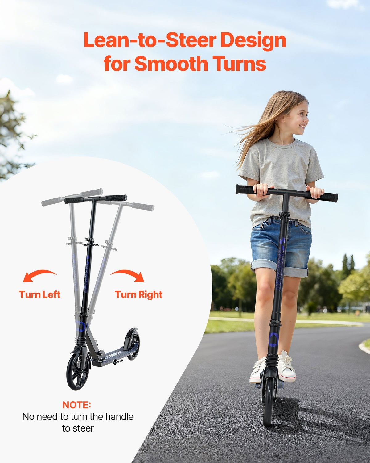 Sparkcykel för barn från 8 år, tonåringar och vuxna, 2-hjulig sparkcykel för småbarn med justerbart styre, brett halkfritt däck, hopfällbar, lättviktig för pojkar och flickor upp till 99,8 kg, svart + lila
