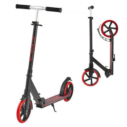 Sparkcykel för barn från 8 år, tonåringar och vuxna, 2-hjulig sparkcykel för småbarn med justerbart styre, brett halkfritt däck, hopfällbar, lättviktig för pojkar och flickor upp till 99,8 kg, svart + röd