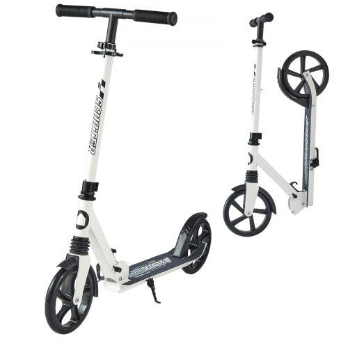 Sparkcykel för barn från 8 år, tonåringar och vuxna, 2-hjulig sparkcykel för småbarn med justerbart styre, brett halkfritt däck, hopfällbar, lättviktig för pojkar och flickor upp till 99,8 kg, vit + svart