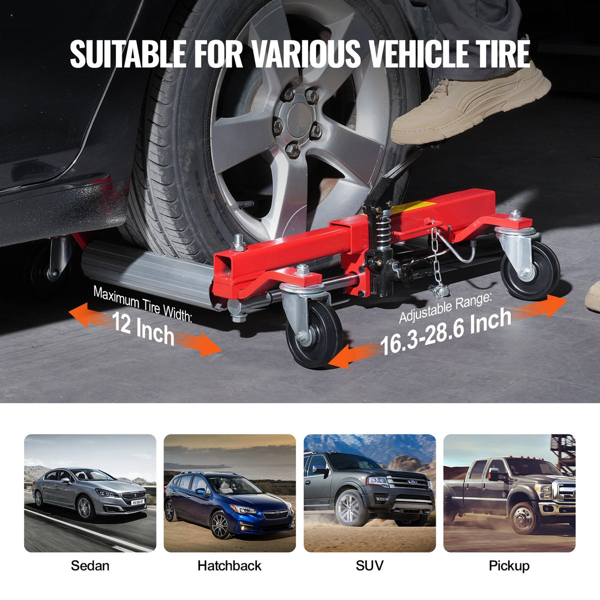 Hjulvagn, maxkapacitet 1500 lbs bilvagn, domkraft med 360° roterbara hjul, hydraulisk däckdomkraft för tunga fordon, för fordonsbilreparationer, flyttning, 2-pack