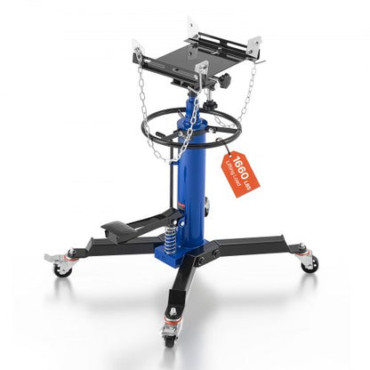 Hydraulisk domkraft, lyftkapacitet 0,75 ton, teleskopisk domkraft med fotpedal, 360° svängbart hjul, 88–176 cm hög lyfthöjd, lyftanordning för garage/verkstad