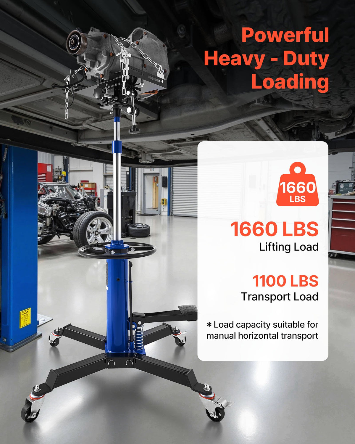 Hydraulisk domkraft, lyftkapacitet 0,75 ton, teleskopisk domkraft med fotpedal, 360° svängbart hjul, 88–176 cm hög lyfthöjd, lyftanordning för garage/verkstad