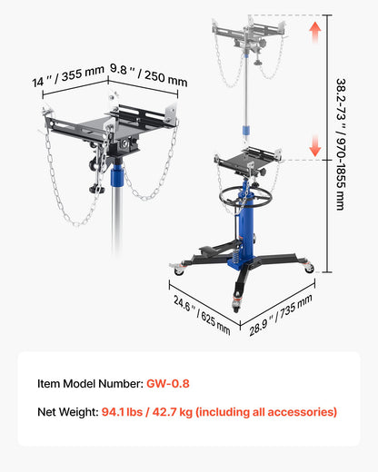 Hydraulisk domkraft, lyftkapacitet 0,75 ton, teleskopisk domkraft med fotpedal, 360° svängbart hjul, 88–176 cm hög lyfthöjd, lyftanordning för garage/verkstad