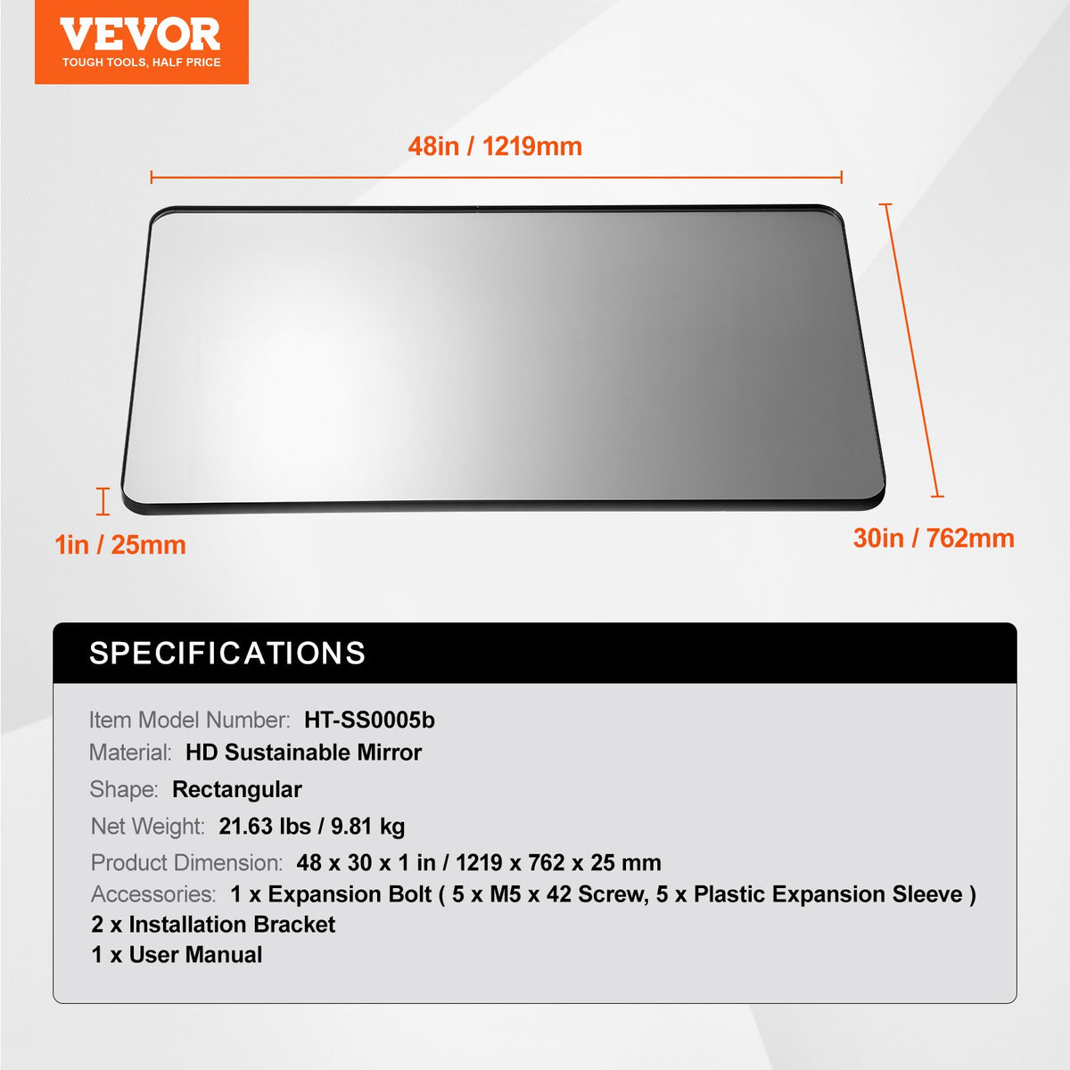 Wall Mounted Makeup Mirror, 0.15" Thick, 30" x 48" Mirror with Aluminium Alloy Frame & Explosion-Proof Film, Scratch-Resistant Mirror with Z-Shaped Bracket, Fit for Bathroom/Bedroom/Living Room