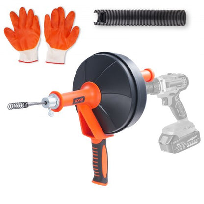 Drain Auger 762 cm, Plumbing Snake with Drill Attachment, Plumbers Snake Drain Clog Remover for Kitchen Bathroom Shower Sink with Protective Hose and Gloves