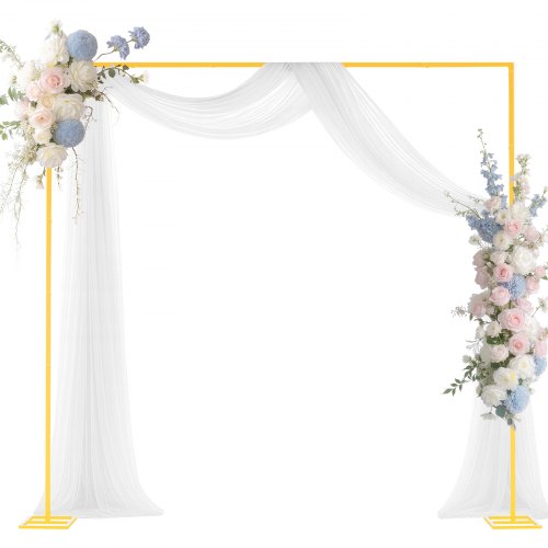 Arch Backdrop Stand, 2.4 x 2.4 m, Stable Structure, Easy Assembly, Square Gold Metal Arch Backdrop Stand for Wedding, Birthday Party, Graduation, Holiday Celebration, and Ceremony Decoration