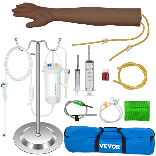Intravenöst övningsarmkit med mörk hud Flebotomiarm Tillverkad av PVC-material Perfekta flebotomipresenter till sjuksköterskor IV-övningsarmkit med kompletta tillbehör (ENDAST FÖR UTBILDNINGSBRUK)