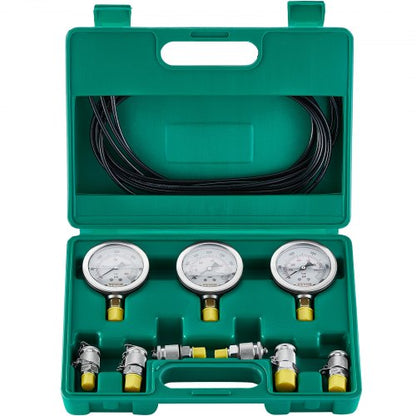 Hydraultryckstestsats, 250/400/600 bar, 3 mätare, 6 testkopplingar, 3 testslangar, hydrauliskt testmätarset för grävmaskin med bärbar bärväska för grävmaskinstraktorer, byggmaskiner
