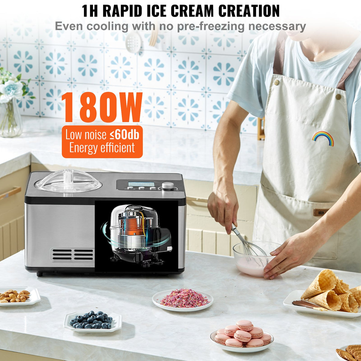 1,9 L automatisk glassmaskin elektrisk yoghurtglassmaskin silver