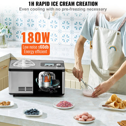 1,9 L automatisk glassmaskin elektrisk yoghurtglassmaskin silver