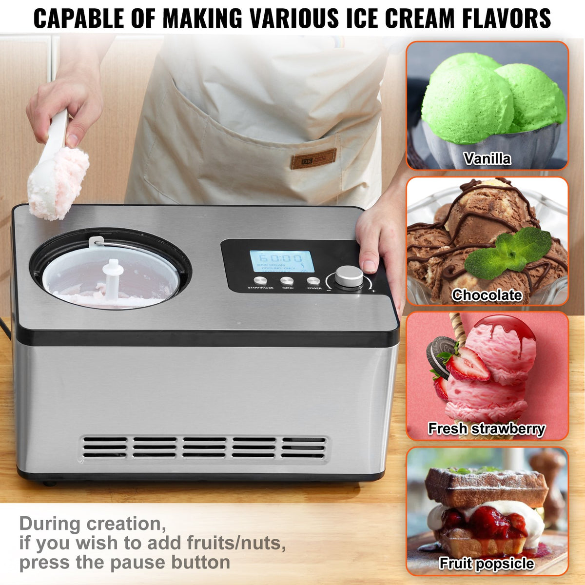 1,9 L automatisk glassmaskin elektrisk yoghurtglassmaskin silver