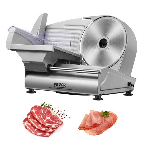 Köttskärare, 180W elektrisk delikatesskärare med 19,1 cm SUS420-blad och bladskydd i rostfritt stål, 0 - 1,5 cm justerbar tjocklek för hemmabruk, lätt att rengöra, skär kött, bröd, skinka och ost