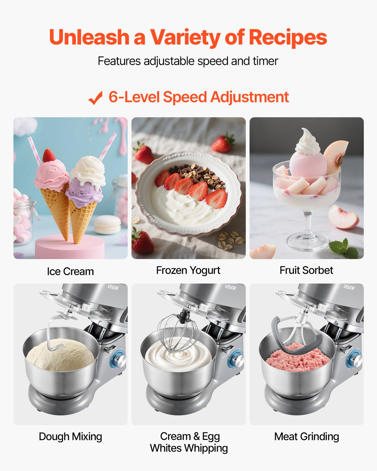 Glassmaskin, 1,7 l kapacitet, elektrisk köksmaskin med 6 hastigheter, med digital LED-display och timer, mixerpaddel, degkrok, stänkskydd, för hemlagad fryst yoghurt, fruktsorbet och gelato, grå