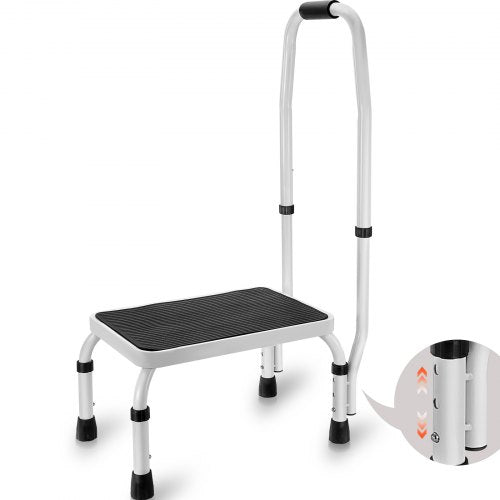 Pall 1-stegs 150 kg kapacitet, 3 justerbara höjder med handtag, stålstege, bärbara småbarnspallar för vuxna, halkfria, robusta stegar för kontor, husbilar, husdjur