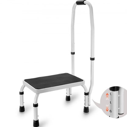 Pall 1-stegs 150 kg kapacitet, 3 justerbara höjder med handtag, stålstege, bärbara småbarnspallar för vuxna, halkfria, robusta stegar för kontor, husbilar, husdjur