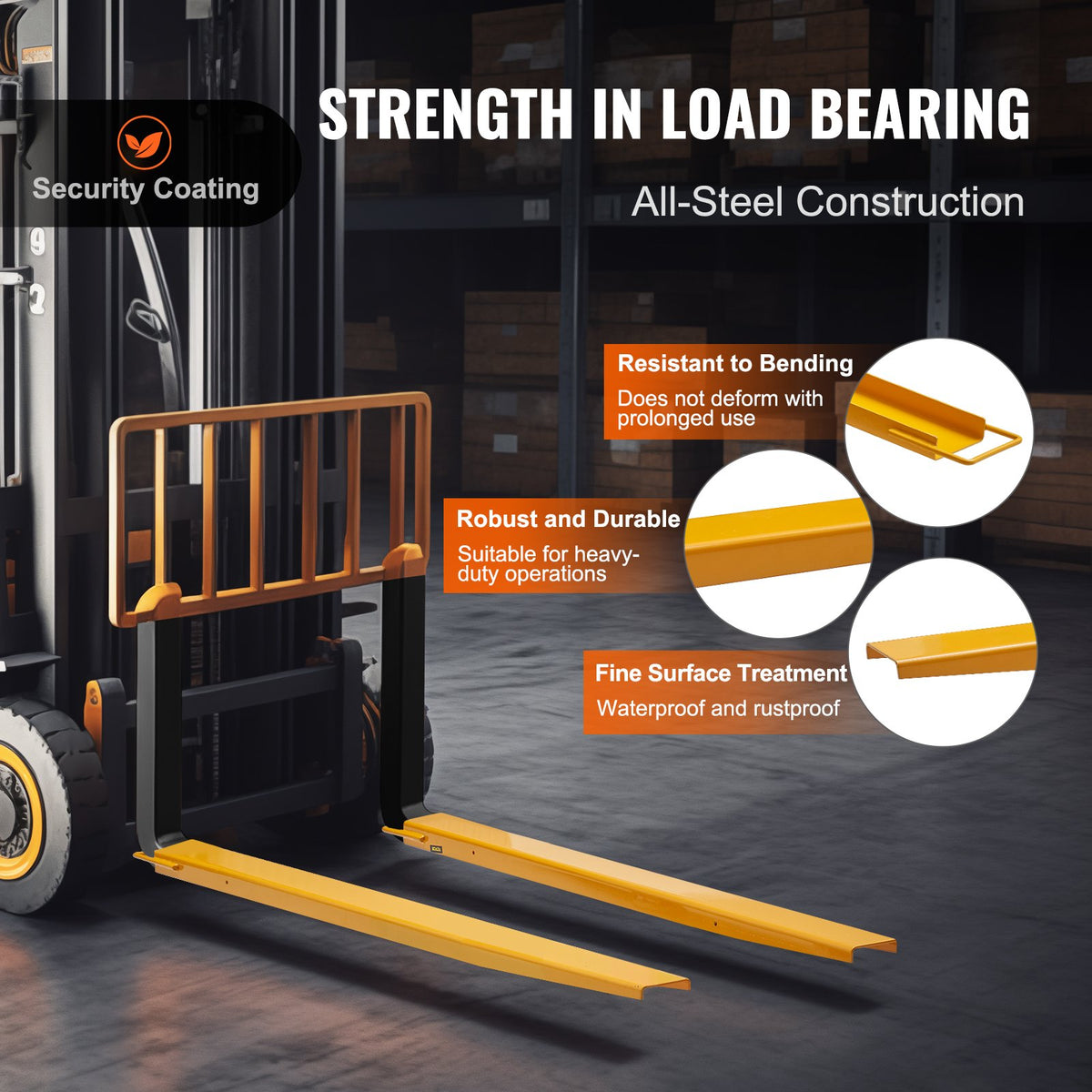 Pallet Fork Extensions, 60" Length 4.5" Width, Heavy Duty Carbon Steel Fork Extensions for Forklifts, 1 Pair Forklift Extensions, Industrial Forklift Fork Attachments for Forklift Truck, Yellow