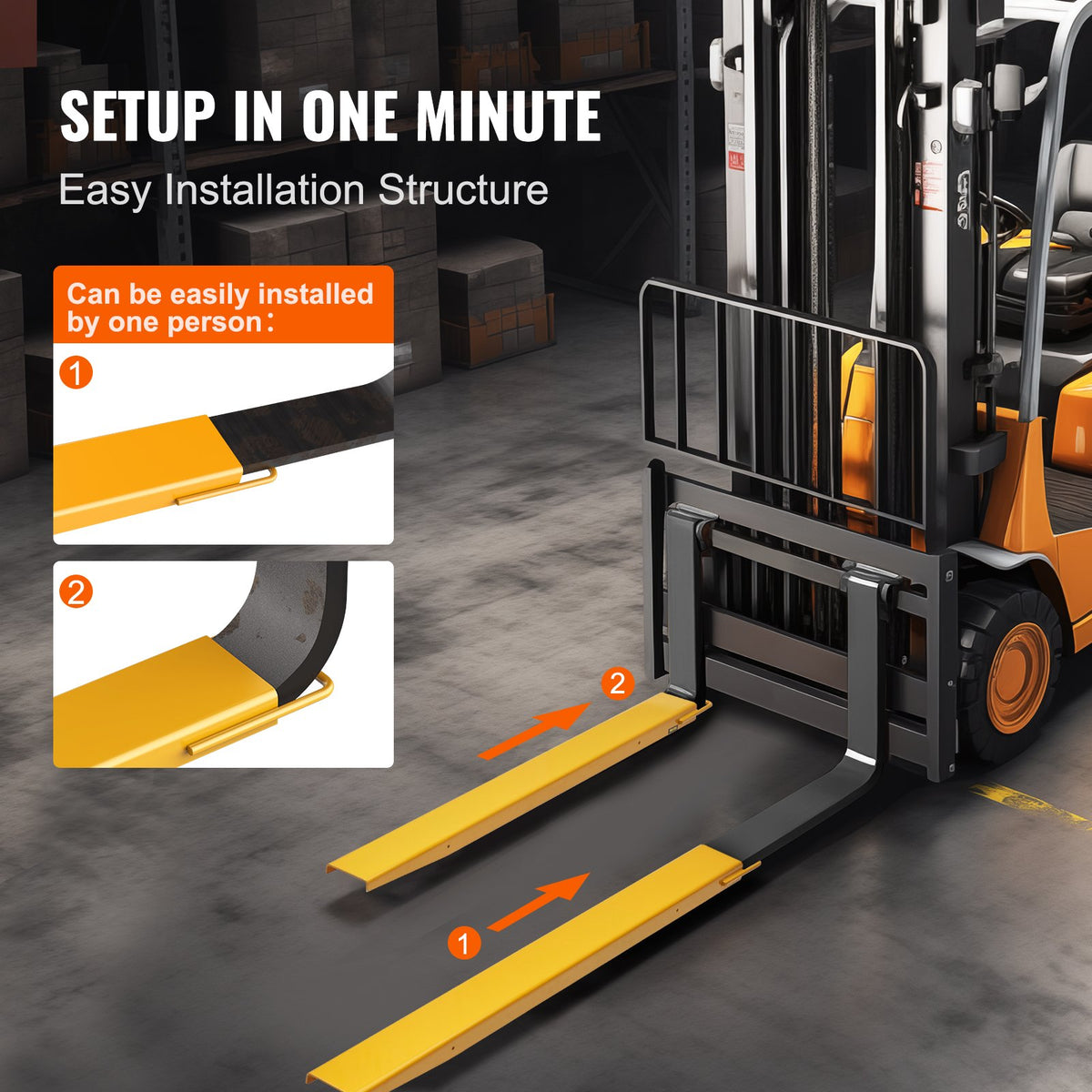 Pallet Fork Extensions, 60" Length 4.5" Width, Heavy Duty Carbon Steel Fork Extensions for Forklifts, 1 Pair Forklift Extensions, Industrial Forklift Fork Attachments for Forklift Truck, Yellow