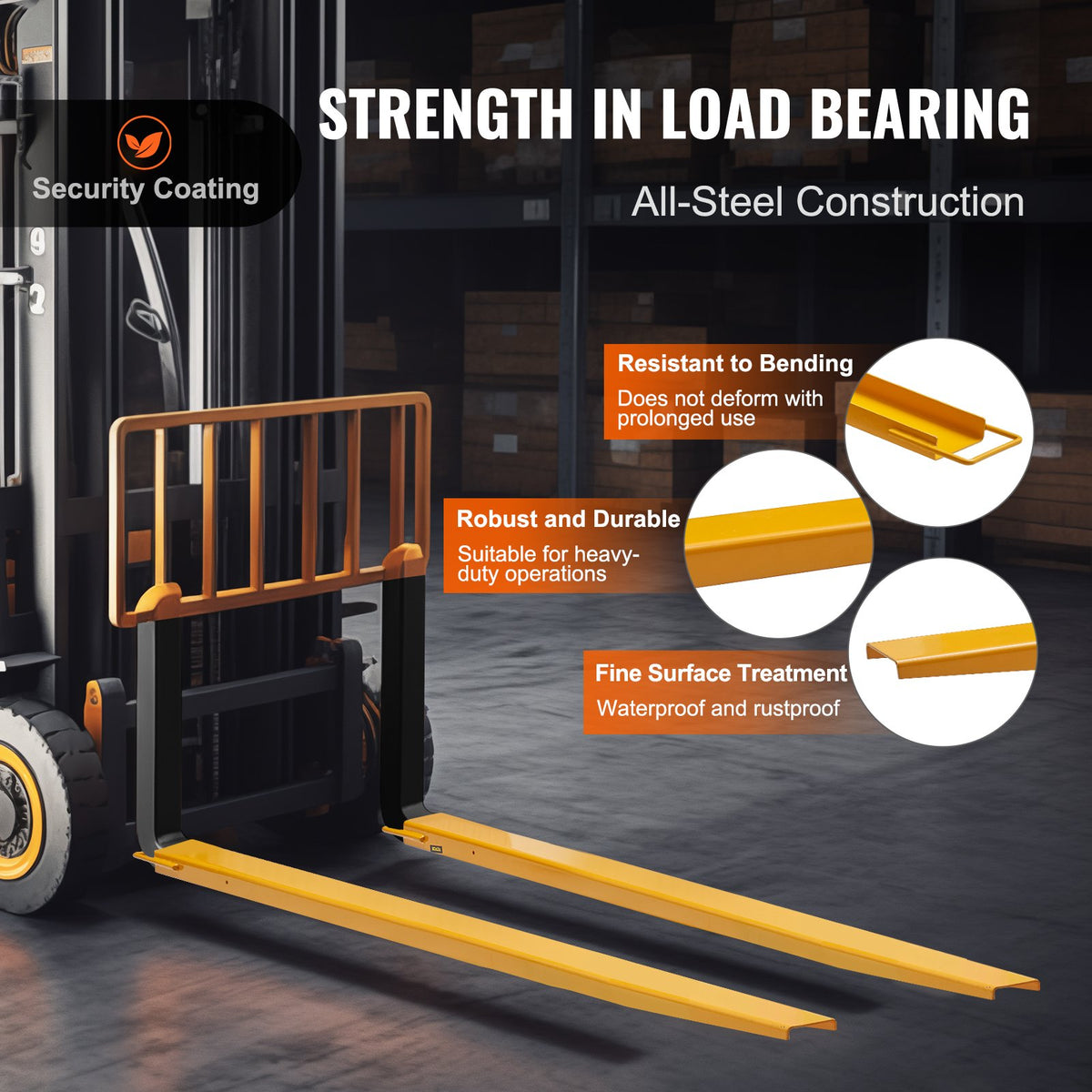 Pallgaffelförlängningar, 84" längd, 4,5" bredd, kraftiga gaffelförlängningar i kolstål för gaffeltruckar, 1 par gaffeltruckförlängningar, industriella gaffeltrucksfästen för gaffeltruckar, gul