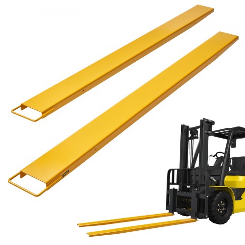 Pallgaffelförlängningar, 96" längd, 6,5" bredd, kraftiga gaffelförlängningar i kolstål för gaffeltruckar, 1 par gaffeltruckförlängningar, industriella gaffeltrucksfästen för gaffeltruckar, gul
