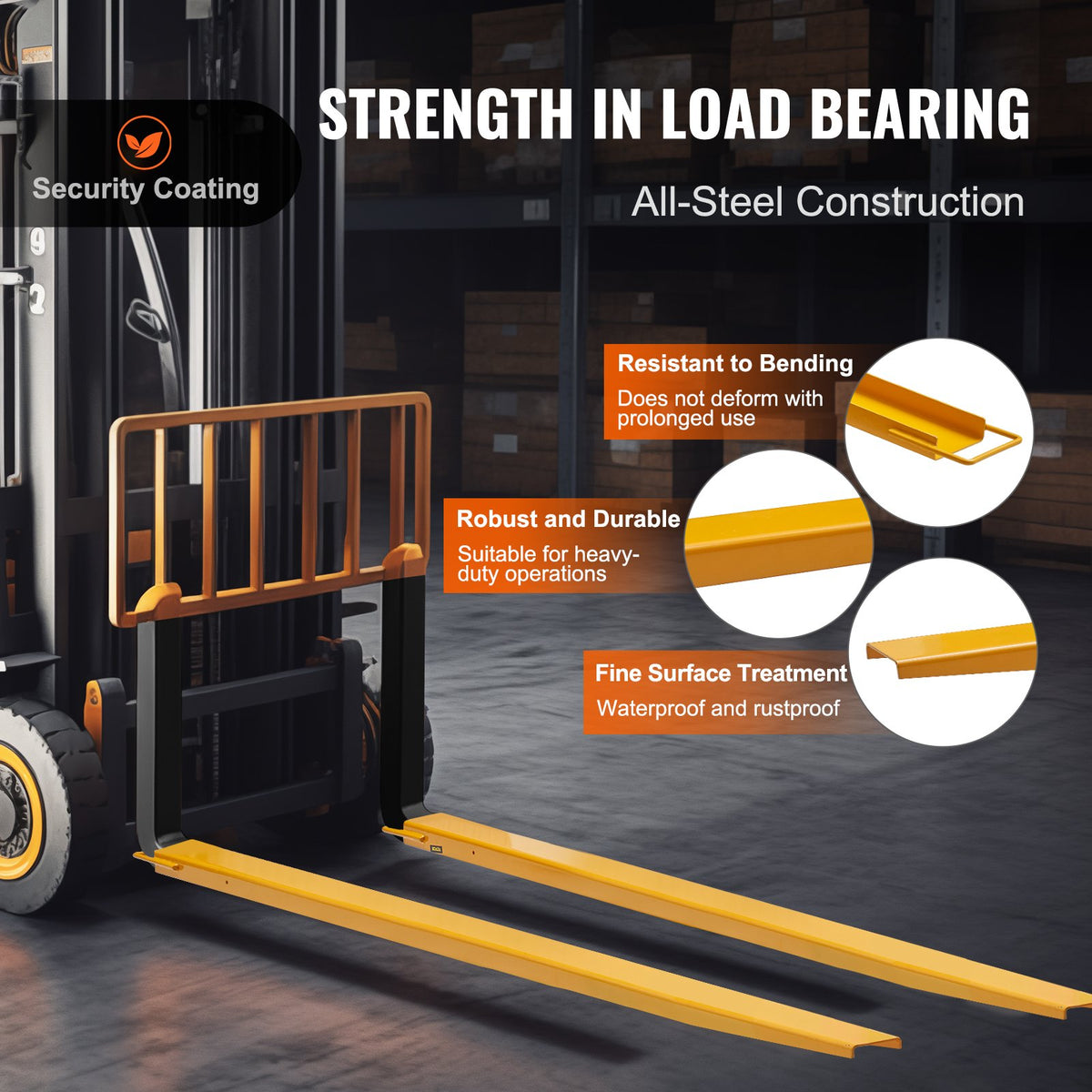 Pallgaffelförlängningar, 96" längd, 6,5" bredd, kraftiga gaffelförlängningar i kolstål för gaffeltruckar, 1 par gaffeltruckförlängningar, industriella gaffeltrucksfästen för gaffeltruckar, gul