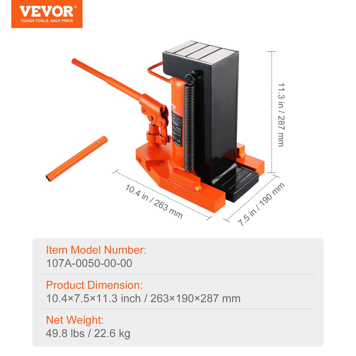 Hydraulic Toe Jack, 5 Ton/4536 kg On Toe Toe Jack Lift, 10 Ton/9072 kg On Top Lift Capacity Machine Jack, 0.8-6.8 in/2-17.3 cm Toe Height, 11.3-17.3 in/28.7-43.9 cm Top Height, Air Hydraulic Claw Jack for Machinery, Industry