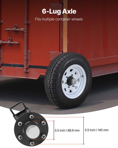 Hjul för fraktcontainrar med 6 hjul, axel för kraftig fraktcontainrar med spärrhake - kan flyttas 6–12 m, säker transport för docka, lager, byggarbetsplats, svart