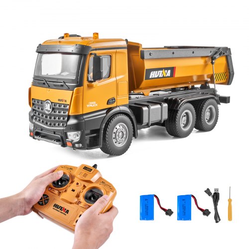 RC-dumperleksak, 10-kanals skala 1:14, fjärrstyrd dumper, RC-byggfordon med ljus och 2 laddningsbara batterier, födelsedagspresent för småbarn, pojkar och flickor från 8 år