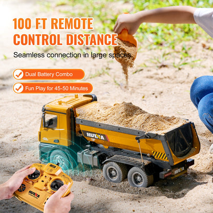 RC-dumperleksak, 10-kanals skala 1:14, fjärrstyrd dumper, RC-byggfordon med ljus och 2 laddningsbara batterier, födelsedagspresent för småbarn, pojkar och flickor från 8 år