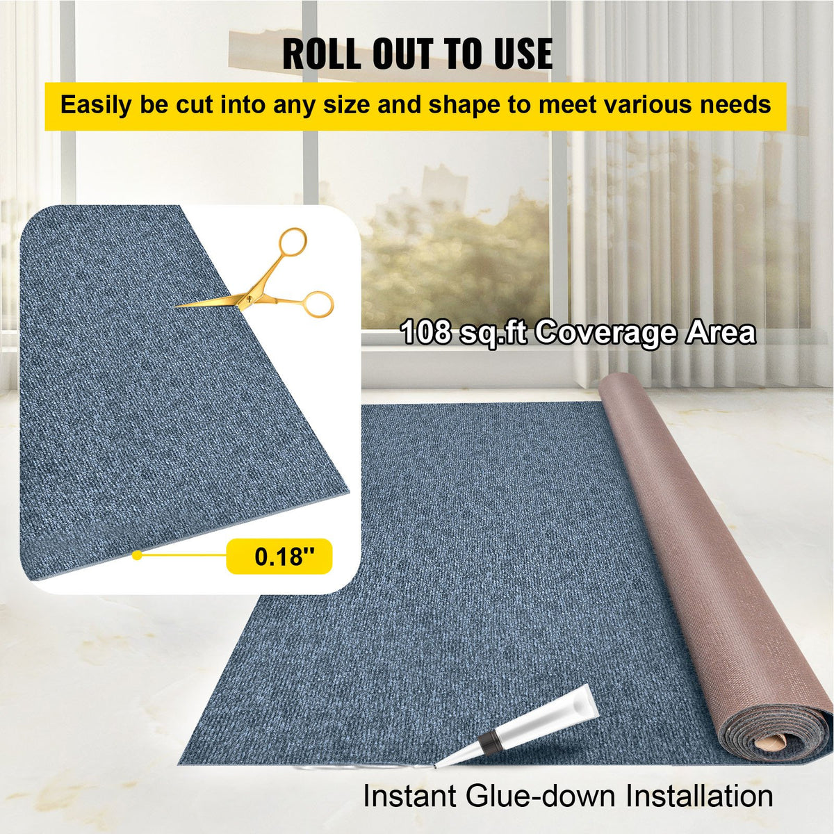 Indoor Outdoor Rug Carpet 5.9x36ft Outdoor Rug with Waterproof Back Outdoor Rug for Patio Porch Deck Garage Outdoor Area Rug Runner Anti-Slide Porch Rug No Mildew Kitchen Carpet(Grey,11M)