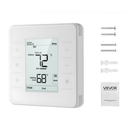 7-dagars programmerbar termostat, hemtermostater för värmepump, luftkonditionering, golvvärme, LED-skärm med bakgrundsbelysning och 1 kyla + 1 värme, energieffektiv, brett temperaturområde, vit