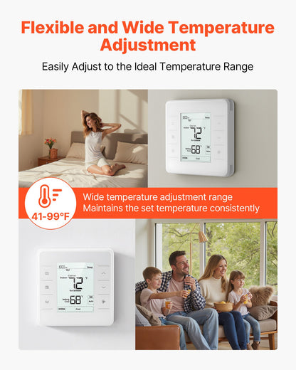 7-dagars programmerbar termostat, hemtermostater för värmepump, luftkonditionering, golvvärme, LED-skärm med bakgrundsbelysning och 1 kyla + 1 värme, energieffektiv, brett temperaturområde, vit