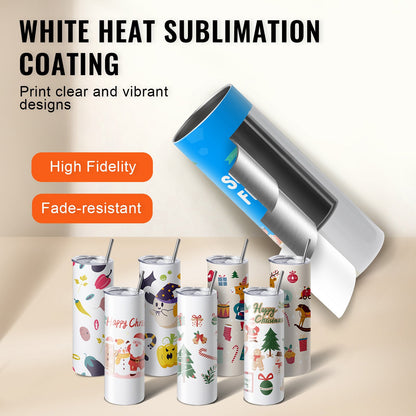 24-pack raka sublimeringsmuggar, 591,5 ml tomma tumblermuggar i bulk, dubbelväggiga tumblermuggar i rostfritt stål med sugrör, lock, borste, botten, krympplast, presentask, för värmepress och värmeöverföring