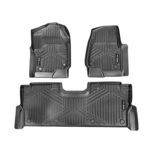 Golvmattor för bilar, passar till Ford F250 F350 F450 F550 2017-2024 2025 Super Duty Crew Cab skålad sits med förvaring under sätet, 3 st. klädsel fram och andra raden, golvmattor för lastbilar, svarta