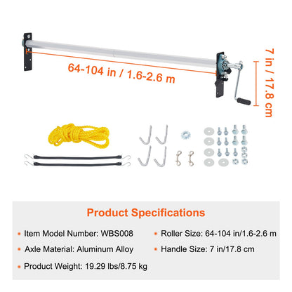 Handvevad presenningsrulle, 64" till 104" bred, aluminiumlegering, manuell hyttnivå presenningsrulle för dumper med 7" svampinpackat handtag, perfekt för dumper, släpvagnar, sopbilar (utan presenning)