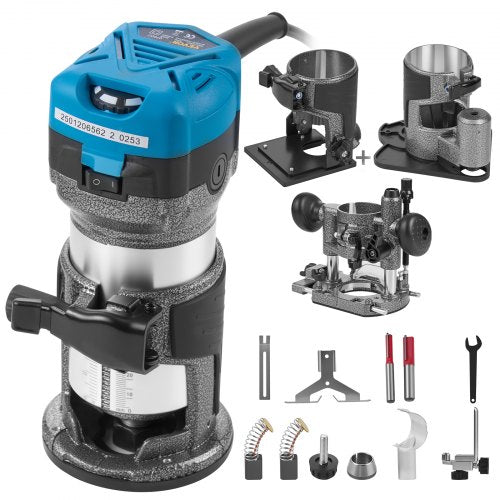 Wood Trimmer Wood Router Tool Kit Electric Hand Trimmer Wood Laminator Router Tool 710W Max Torque 30,000RPM Variable Speed Compact Router Kit with 4 Bases