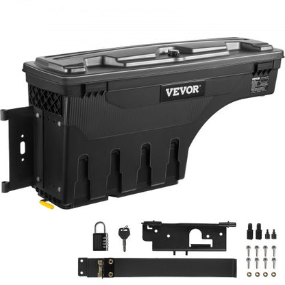 Förvaringslåda för lastbilsflak, låsbart lock, vattentät ABS-verktygslåda för hjulhus 20 liter med lösenordslås, kompatibel med Dodge Ram 1500 2019-2021, förarsida, svart