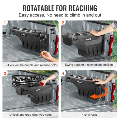 Förvaringslåda för lastbilsflak, låsbart lock, vattentät ABS-verktygslåda för hjulhus 6,6 gal/20 l, kompatibel med Chevrolet Silverado 1500 GMC Sierra 1500 2019-2020, passagerarsida, svart