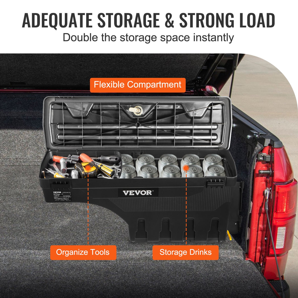 Förvaringslåda för lastbilsflak, låsbart lock, vattentät ABS-verktygslåda för hjulhus 6,6 gal/20 l, kompatibel med Chevrolet Silverado 1500 GMC Sierra 1500 2019-2020, passagerarsida, svart