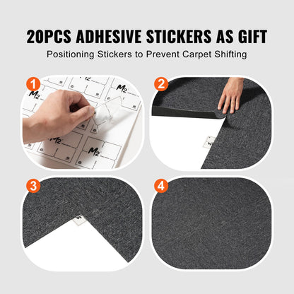 Carpet Tiles Reusable, 20"x 20" Carpet Squares With Padding Attached, Soft Padded Carpet Tiles, Easy Install DIY for Bedroom Living Room Indoor Outdoor (20 Tiles, Dark Gray)