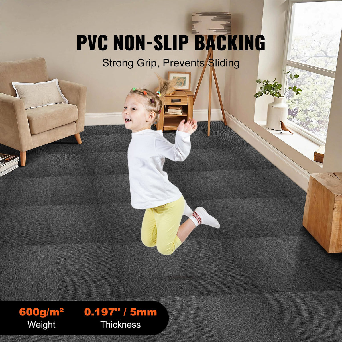 Carpet Tiles Reusable, 20"x 20" Carpet Squares With Padding Attached, Soft Padded Carpet Tiles, Easy Install DIY for Bedroom Living Room Indoor Outdoor (20 Tiles, Dark Gray)