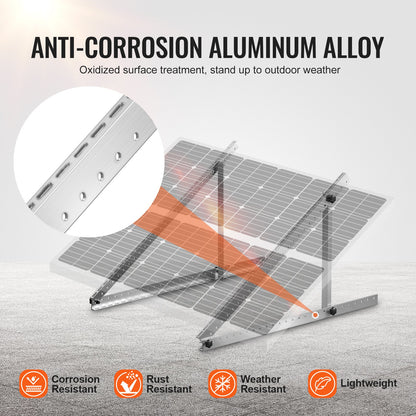 2 set med monteringsfästen för solpaneler, 45 tum, 0 till 90° justerbara lutningsfästen, stöder 100-400W solpaneler, lätta aluminiumfästen med fällbara lutningsben för husbil, båt och off-grid