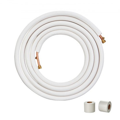 7620 mm mini-splitledningssats, kopparrör med 6,4 och 9,5 mm ytterdiameter och treskiktsisolering, för mini-split luftkonditionering, köldmedium eller värmepumpar och HVAC med lindningslister.